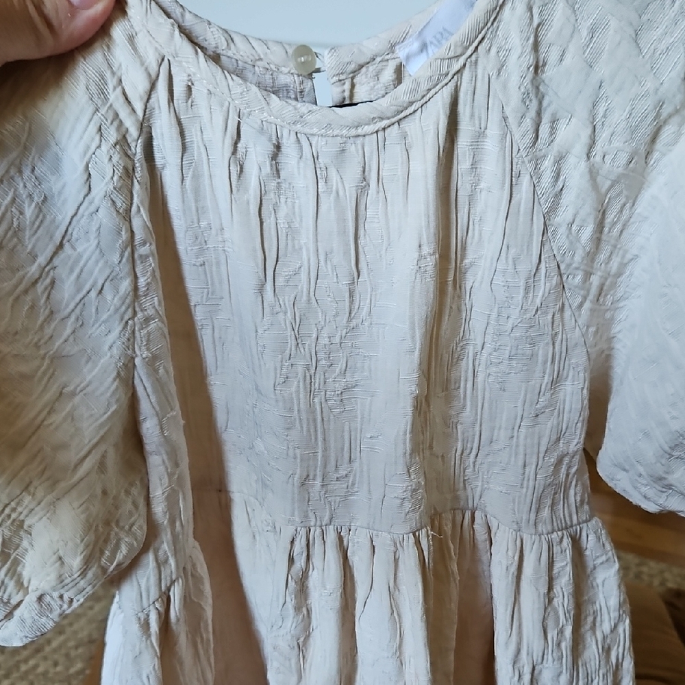 Zara Detailed Cream Puff Sleeve Kids Dress - Picture 7 of 10